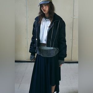 Zippered bomber jacket navy blue